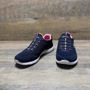 Skechers Summits Cool Classic Navy Blue/Pink Slip On Sneakers Women's Size 8.5